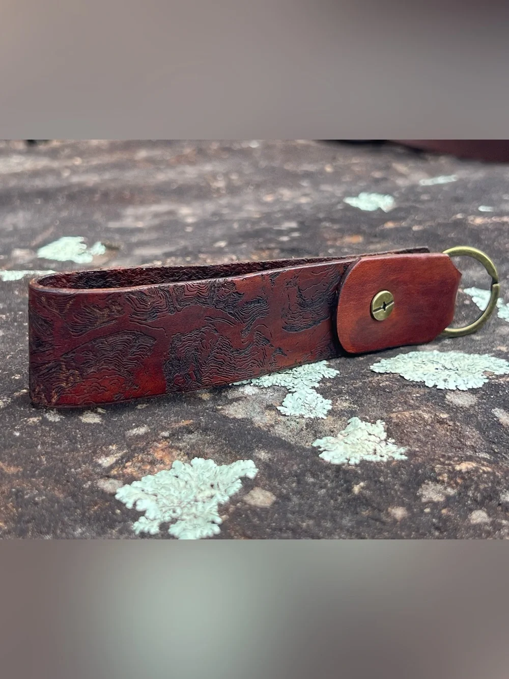 Handcrafted Leather Keychain – “Journey Before Destination” | Topo Map Key Chain
